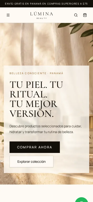 Vista móvil del proyecto LÚMINA BEAUTY