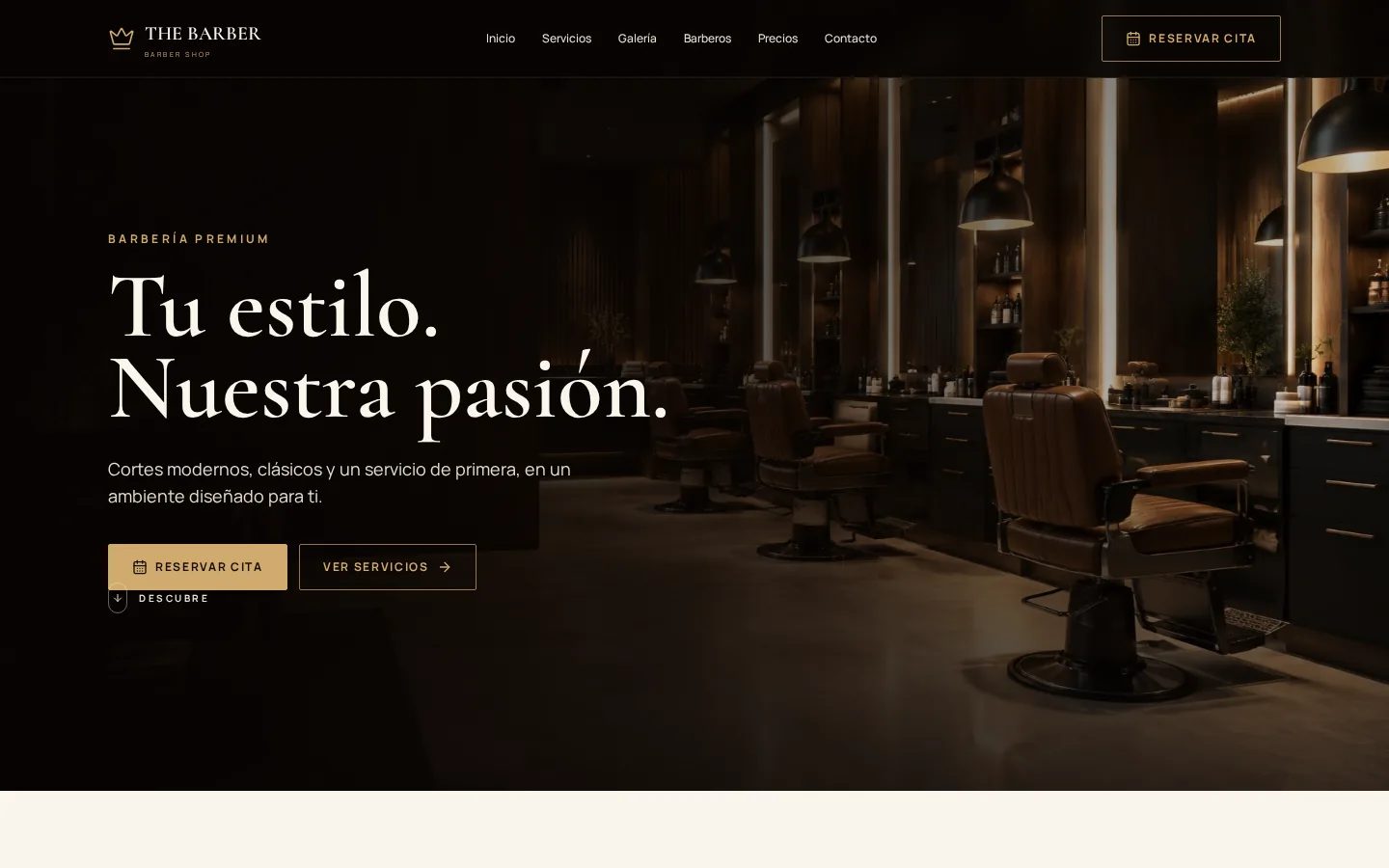 Vista de escritorio del proyecto Barbería
