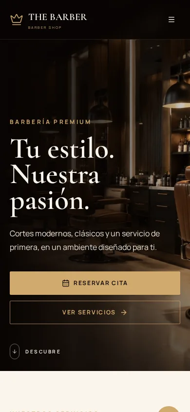 Vista móvil del proyecto Barbería