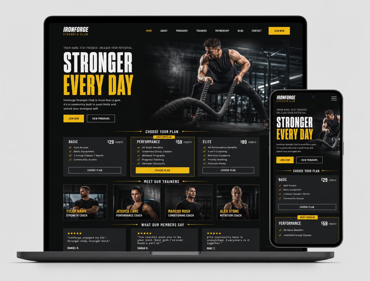Mockup de página web para gimnasio