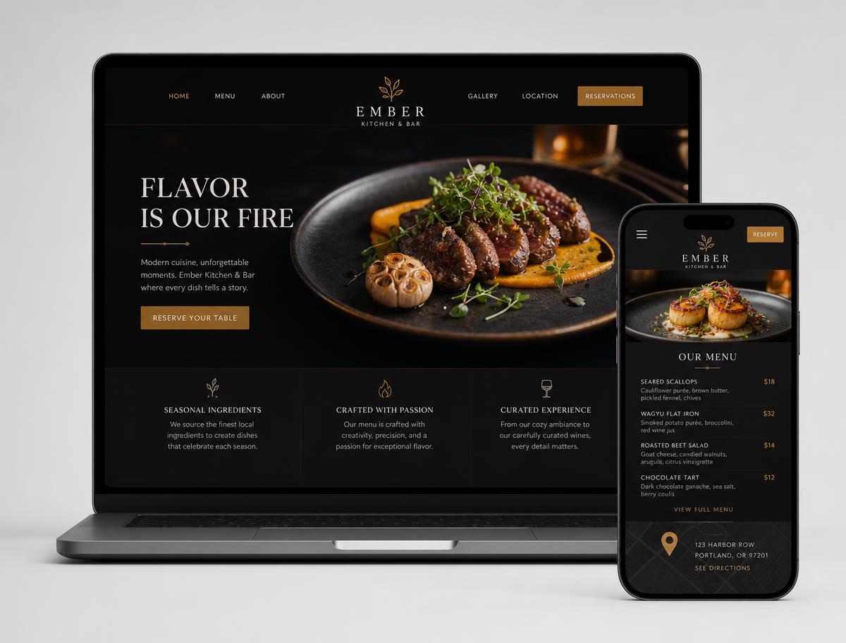 Mockup de página web para restaurante